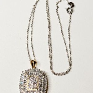 Fuzion Creations International .925 Sterling Silver CZ Square Pendant & Necklace